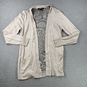 89th and Madison Cardigan Sweater Womens M Open Front Snake Print Back Beige